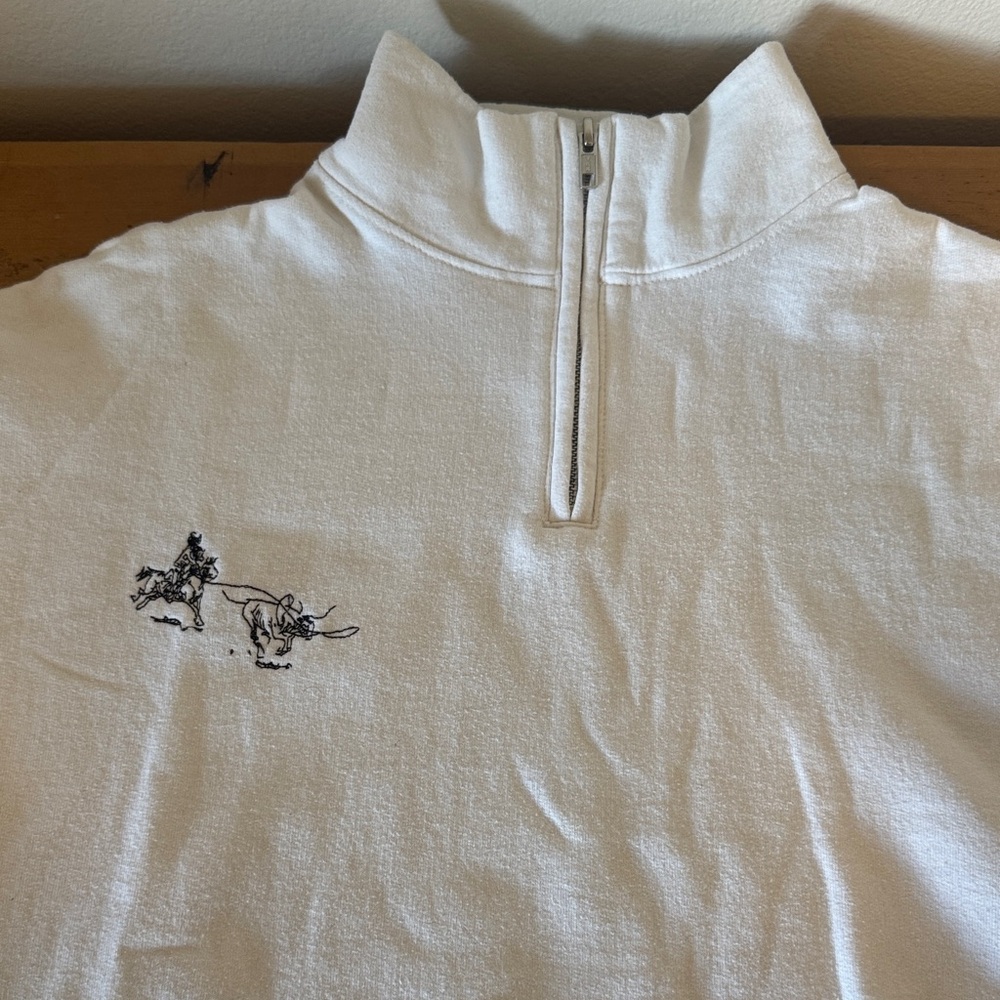 Western White Quarter-Zip Pullover with Embroidered Design